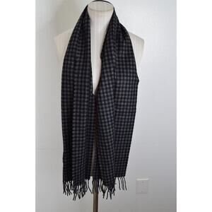 Phenix Cashmere Scarf with Fringes Black and Gray Plaid 60" X 12"